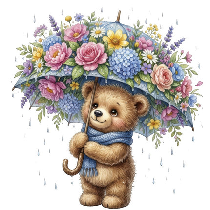 Floral Umbrella Bear 100% Cotton Fabric Panel Block FLIP-ART4810