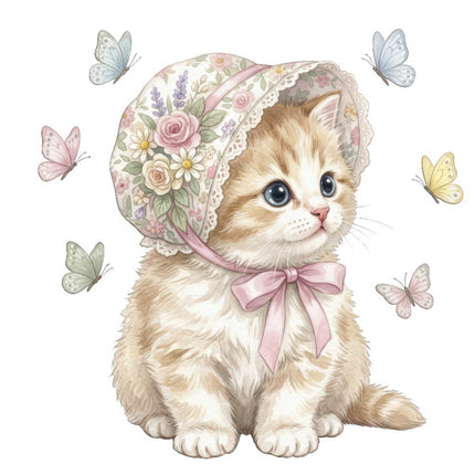 Cat Kitten & Butterflies 100% Cotton Fabric Panel Block FLIP-ART4817