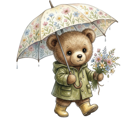 Umbrella Bear 100% Cotton Fabric Panel Block Quilt Square ART4819