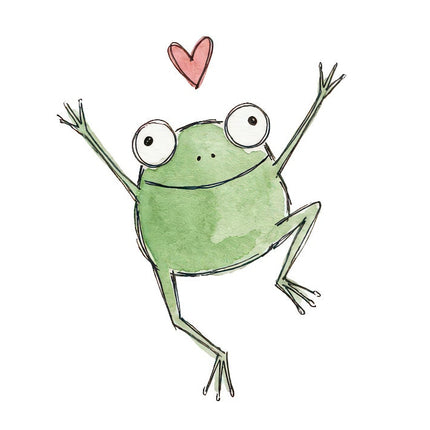 Quirky Frog With Heart 100% Cotton Fabric Panel Block Quilt Square ART4821