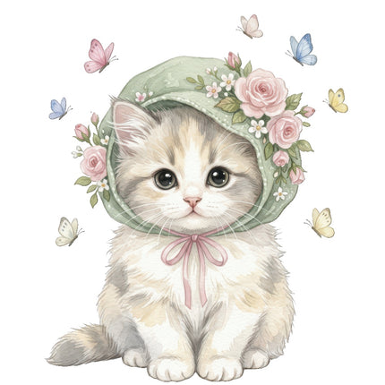 Cat Kitten & Butterflies 100% Cotton Fabric Panel Block Quilt Square ART4824