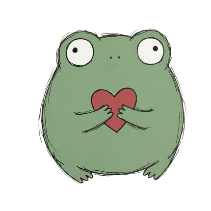 Quirky Frog With Heart 100% Cotton Fabric Panel Block Quilt Square ART4825