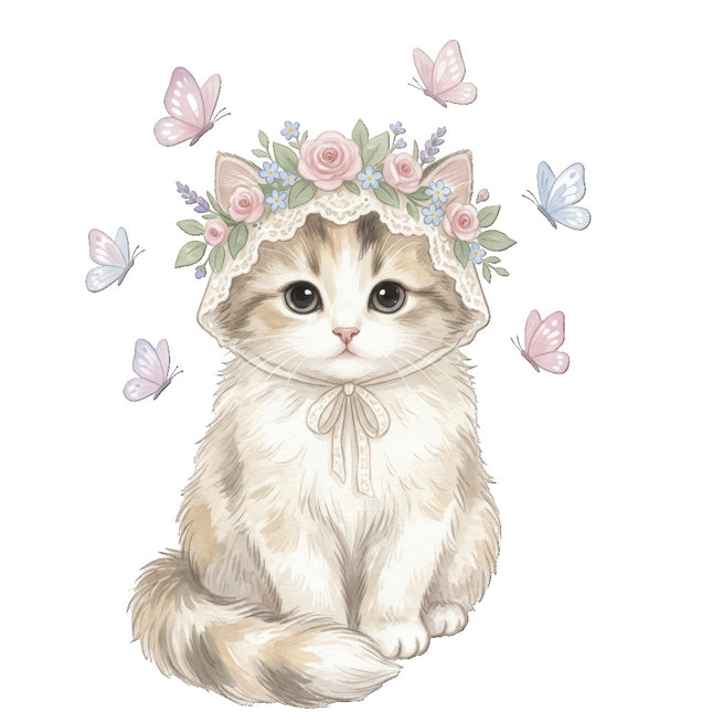 floral butterfly kitten fabric panel