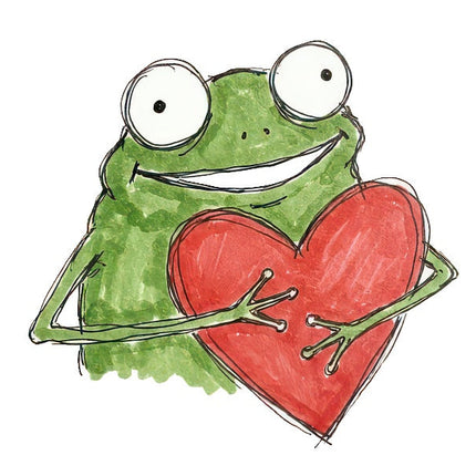 Quirky Frog With Heart 100% Cotton Fabric Panel Block Quilt Square ART4827