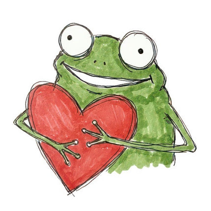 Quirky Frog With Heart 100% Cotton Fabric Panel Block FLIP-ART4827