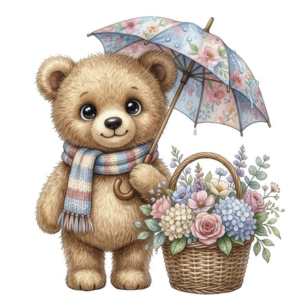 Umbrella Bear 100% Cotton Fabric Panel Block Quilt Square ART4829