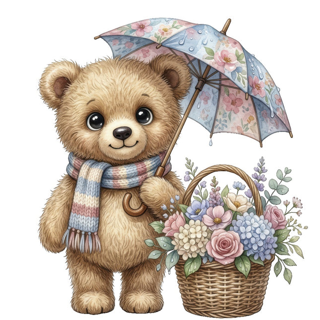 Umbrella Bear 100% Cotton Fabric Panel Block Quilt Square ART4829