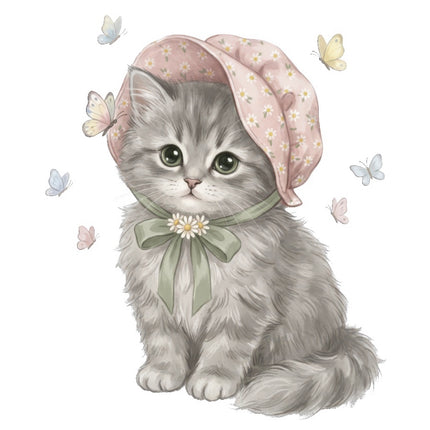 Cat Kitten & Butterflies 100% Cotton Fabric Panel Block FLIP-ART4833