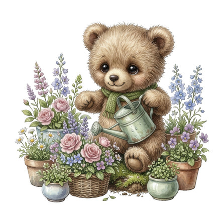 Garden Bear 100% Cotton Fabric Panel Block Quilt Square ART4837