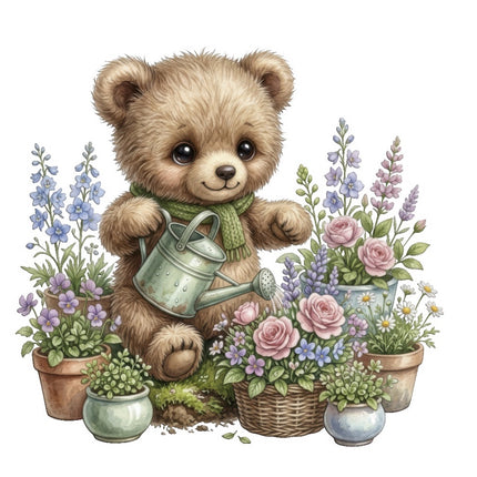 Garden Bear 100% Cotton Fabric Panel Block Quilt Square FLIP-ART4837