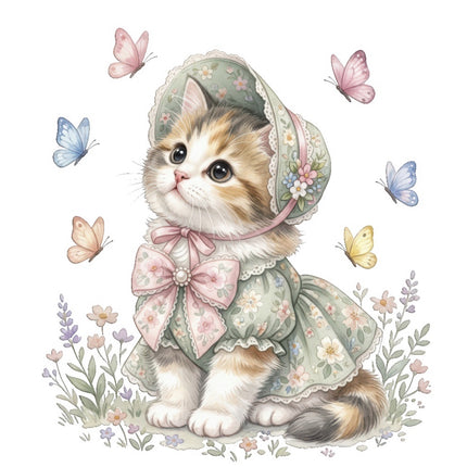 Cat Kitten & Butterflies 100% Cotton Fabric Panel Block FLIP-ART4842