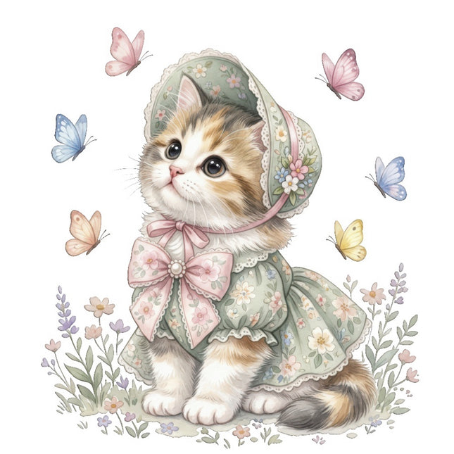 Cat Kitten & Butterflies 100% Cotton Fabric Panel Block FLIP-ART4842