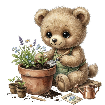 Garden Bear 100% Cotton Fabric Panel Block Quilt Square ART4843