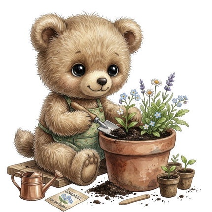 Garden Bear 100% Cotton Fabric Panel Block Quilt Square FLIP-ART4843