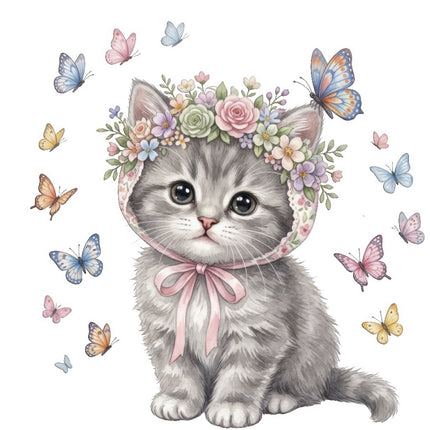 Cat Kitten & Butterflies 100% Cotton Fabric Panel Block FLIP-ART4920