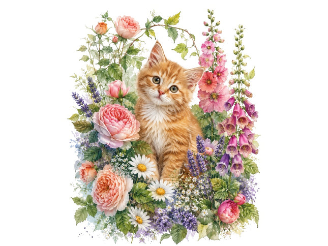 floral kitten fabric panel