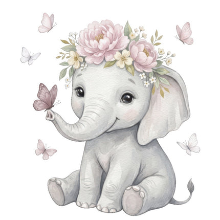 Elephant & Butterflies 100% Cotton Fabric Panel Block Quilt Square FLIP-ART506