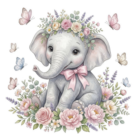 Elephant & Butterflies 100% Cotton Fabric Panel Block FLIP-ART508