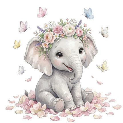 Elephant & Butterflies 100% Cotton Fabric Panel Block FLIP-ART516