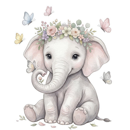 Elephant & Butterflies 100% Cotton Fabric Panel Block FLIP-ART518