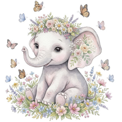 Elephant & Butterflies 100% Cotton Fabric Panel Block FLIP-ART520
