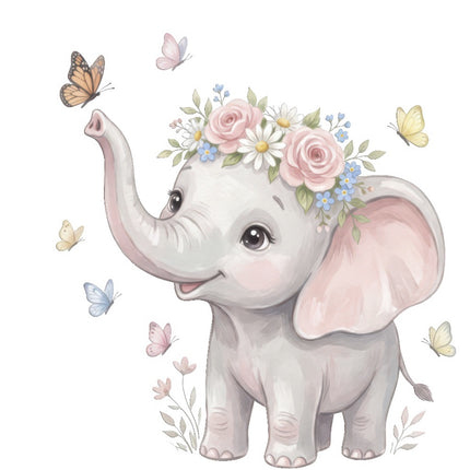 Elephant & Butterflies 100% Cotton Fabric Panel Block FLIP-ART523