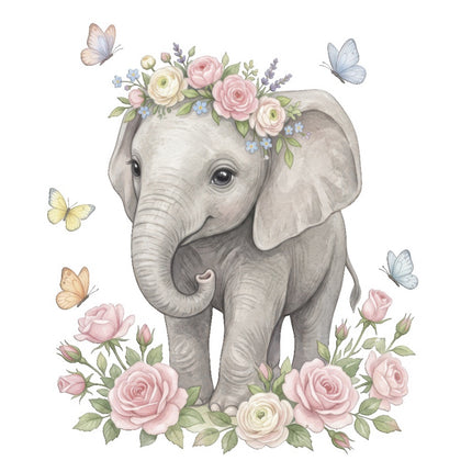 Elephant & Butterflies 100% Cotton Fabric Panel Block FLIP-ART525