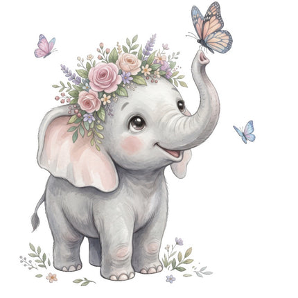 Elephant & Butterflies 100% Cotton Fabric Panel Block FLIP-ART527