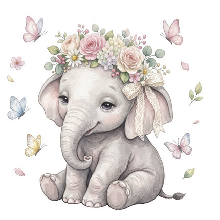 Elephant & Butterflies 100% Cotton Fabric Panel Block FLIP-ART529