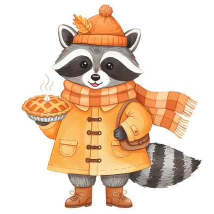 Autumn Fall Raccoon With Pie 100% Cotton Fabric Panel Block FLIP-ART542