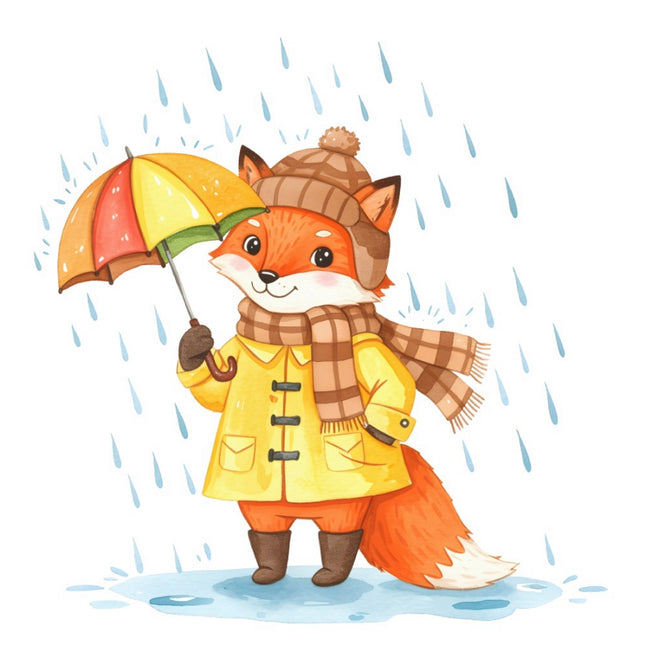 Autumn Fall Fox in Rain 100% Cotton Fabric Panel Block FLIP-ART544