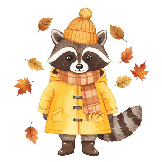 autumn raccoon fabric panel