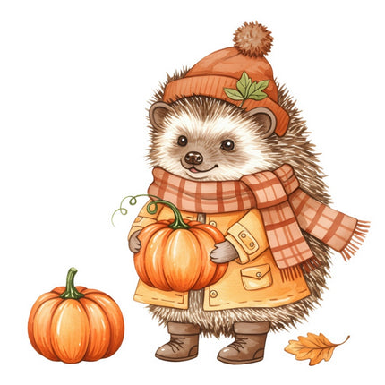 Autumn Fall Hedgehog With Pumpkins 100% Cotton Fabric Panel Block FLIP-ART556