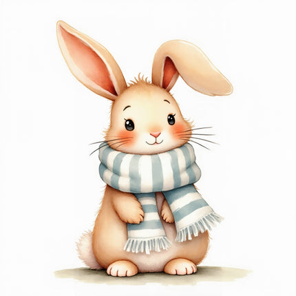 Rabbit Wearing Scarf 100% Cotton Fabric Panel Block FLIP-ART577