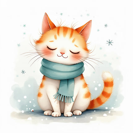 winter cat wearing scarf quilt square
