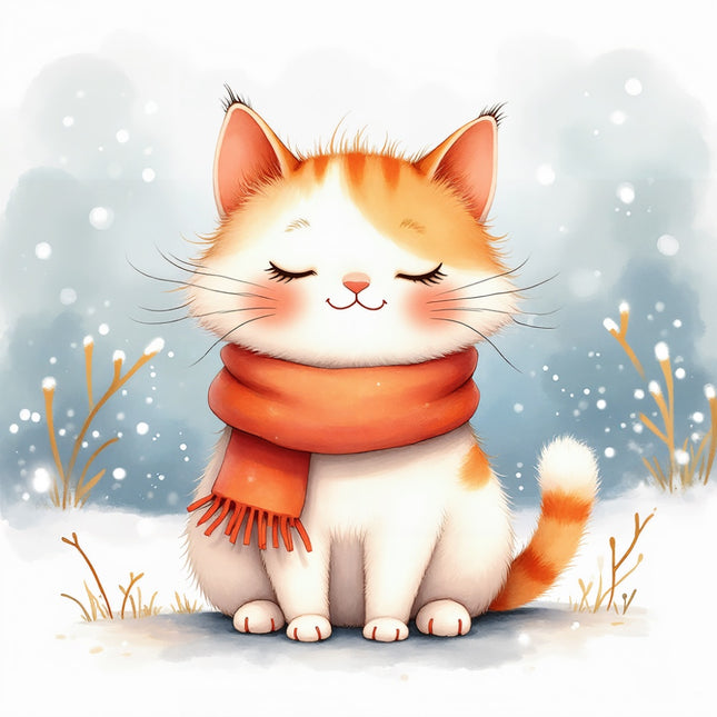 winter cat wearing scarf quilt square
