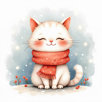 winter cat wearing scarf quilt square