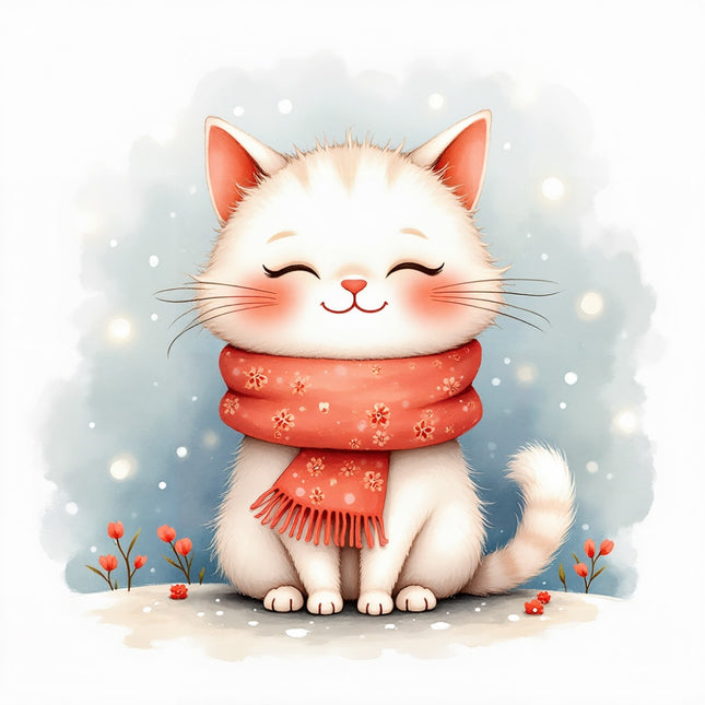 winter cat wearing scarf quilt square