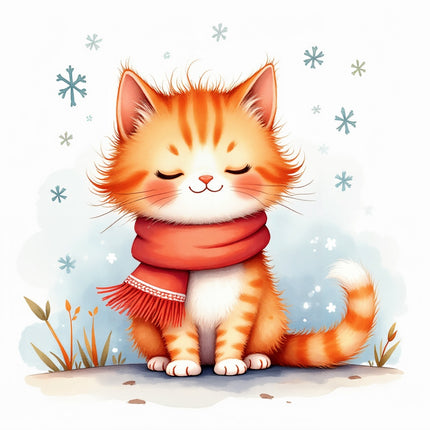winter cat wearing scarf fabric panel