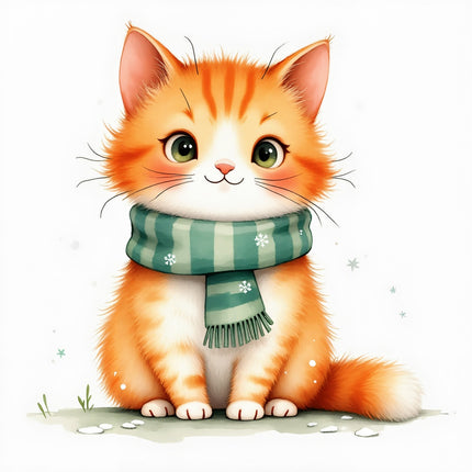 winter cat wearing scarf fabric panel
