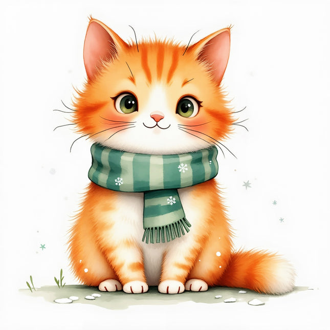 winter cat wearing scarf fabric panel