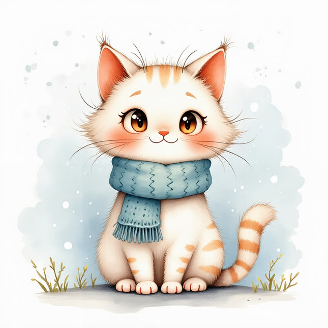 winter cat wearing scarf fabric panel