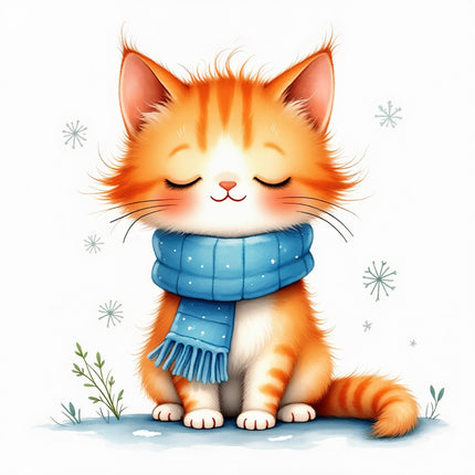 winter cat wearing scarf fabric panel