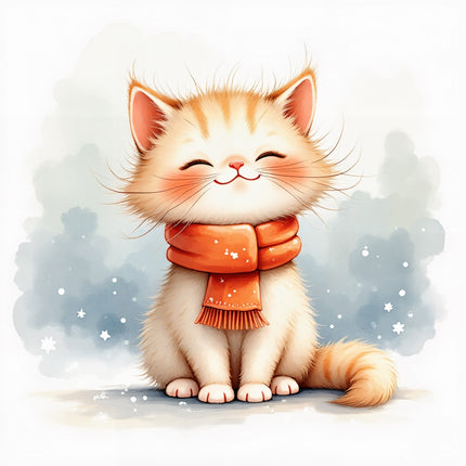 winter cat wearing scarf fabric panel