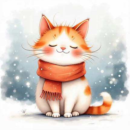 winter cat wearing scarf fabric panel