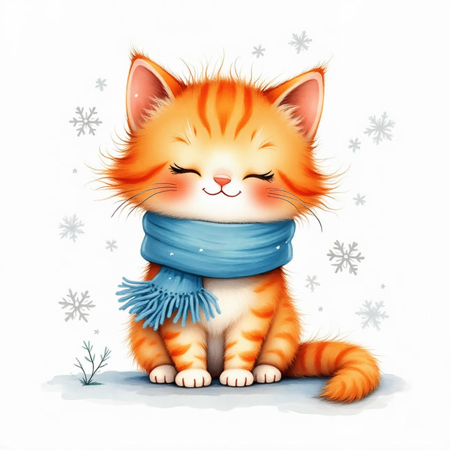 winter cat wearing scarf fabric panel