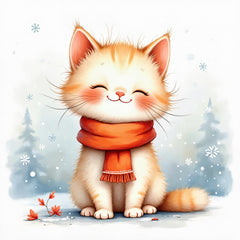winter cat wearing scarf fabric panel