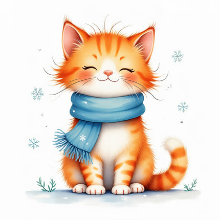 winter cat wearing scarf fabric panel