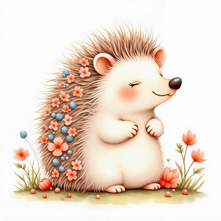 Floral Hedgehog 100% Cotton Fabric Panel Block Quilt Square FLIP-ART602