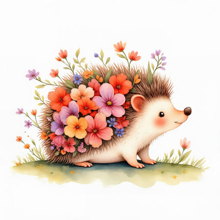 Floral Hedgehog 100% Cotton Fabric Panel Block Quilt Square FLIP-ART603